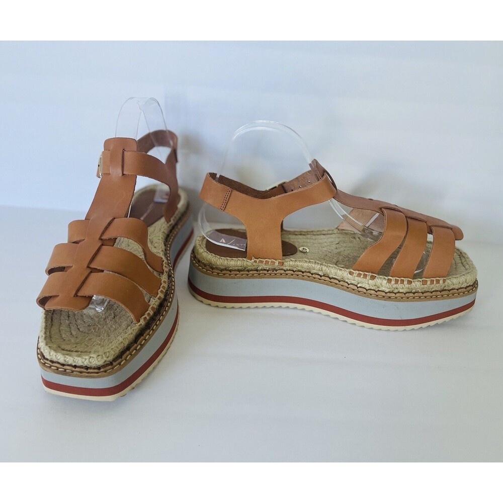 Anthropologie Women Sporty Platform Leather Tan Espadrille Sandals Shoes Size 40 - Picture 6 of 13